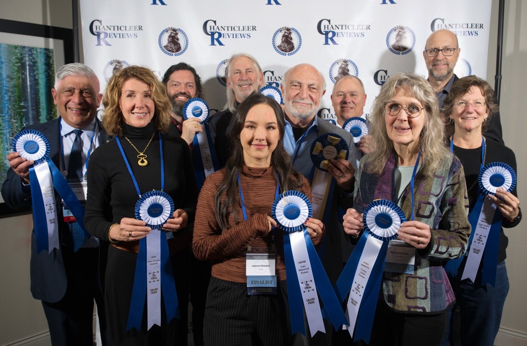 2025 Chanticleer International Book Awards Grand Prize winners holding ribbons, including Kevin S. Moul