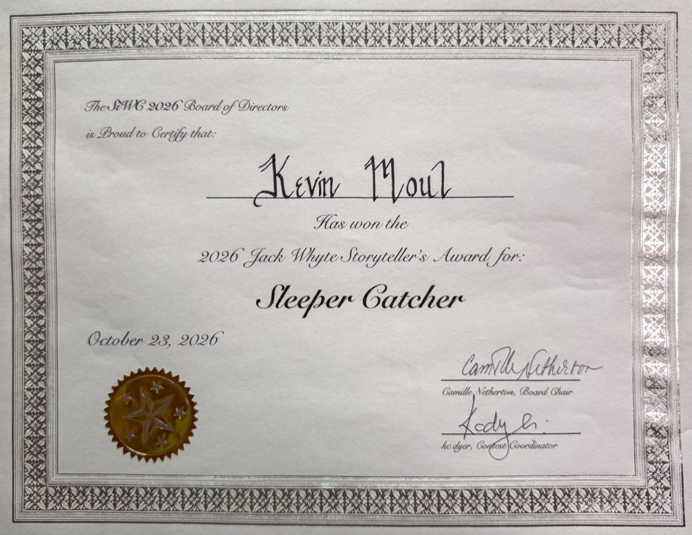 2026 Jack Whyte Storyteller&rsquo;s Award certificate for Sleeper Catcher