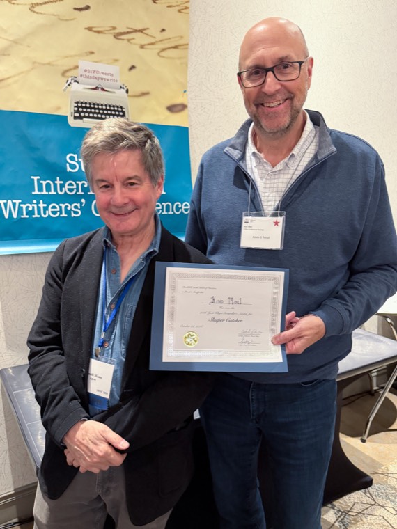 Kevin S. Moul with literary agent Donald Maass and the award certificate